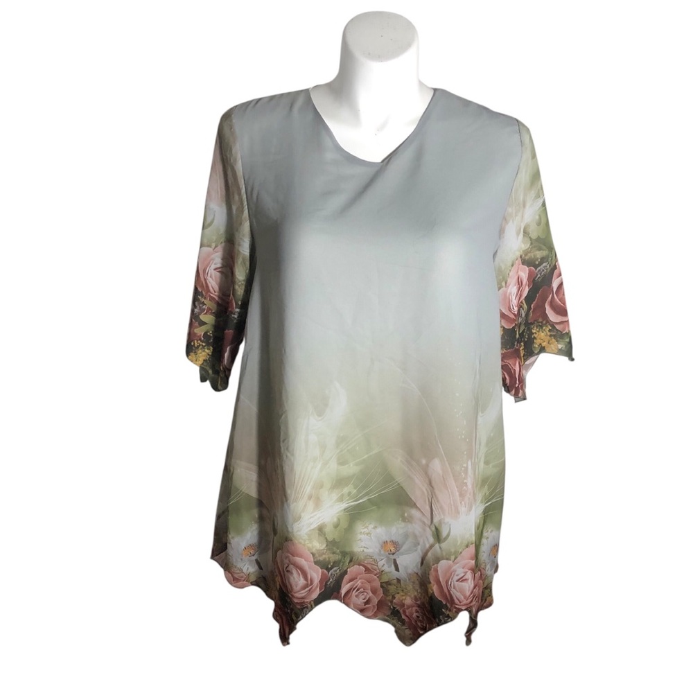 Shuri plus size lightweight floral asymmetrical top Sz XL
